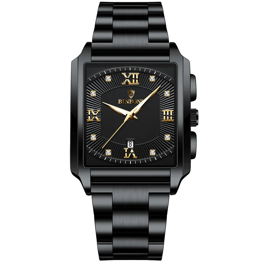 Men's Stainless Steel Folding Clasp Square Shaped Quartz Watches