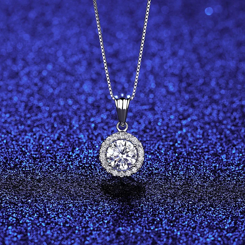 Women's 100% 925 Sterling Silver Moissanite Box Chain Necklace