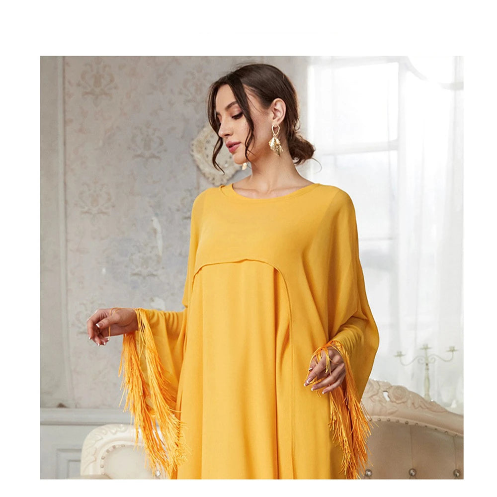 Women's Arabian O-Neck Polyester Full Sleeve Solid Pattern Dresses