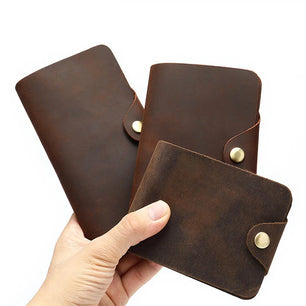 Men's Genuine Leather Solid Pattern Card Holder Trendy Wallets