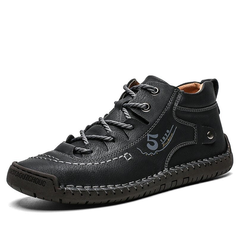 Men's Split Leather Round Toe Lace-up Closure Breathable Shoes