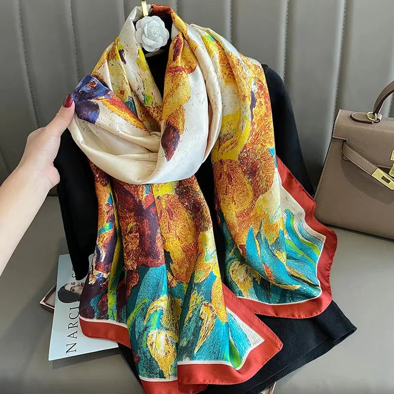 Women's Silk Head Wrap Printed Pattern Trendy Beach Scarves