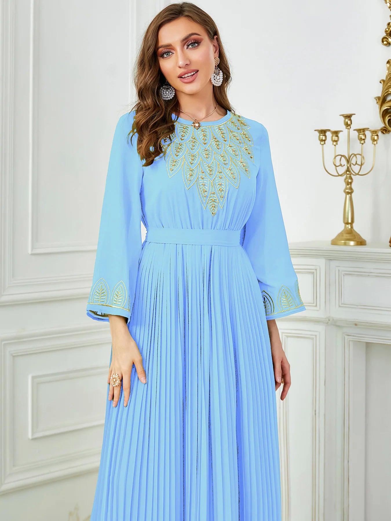 Women's Arabian Polyester Full Sleeves Embroidery Pattern Dress