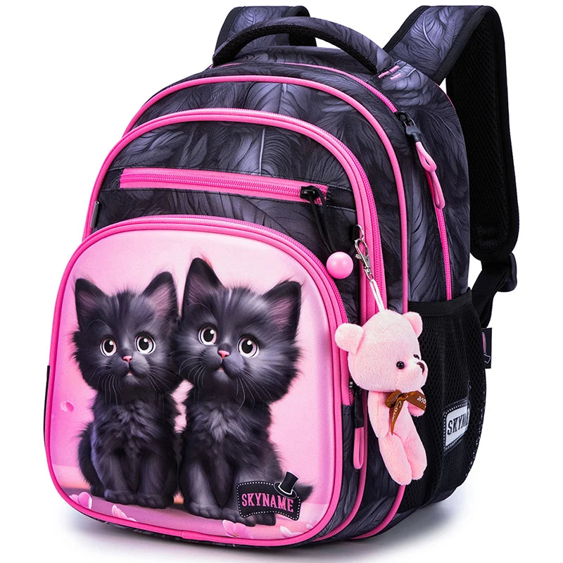 Kid's Nylon Zipper Closure Cartoon Waterproof School Backpack