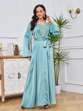 Women's Arabian Polyester Full Sleeve Beaded Pattern Casual Dress