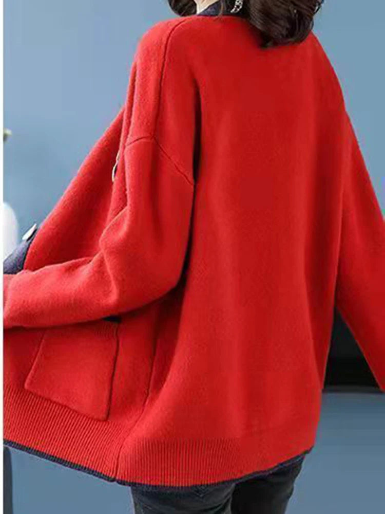 Women's Polyester V-Neck Long Sleeves Solid Pattern Cardigan