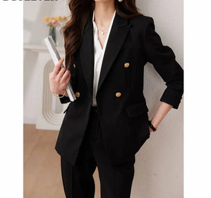 Women's Cotton Notched Long Sleeves Single Breasted Blazer Set