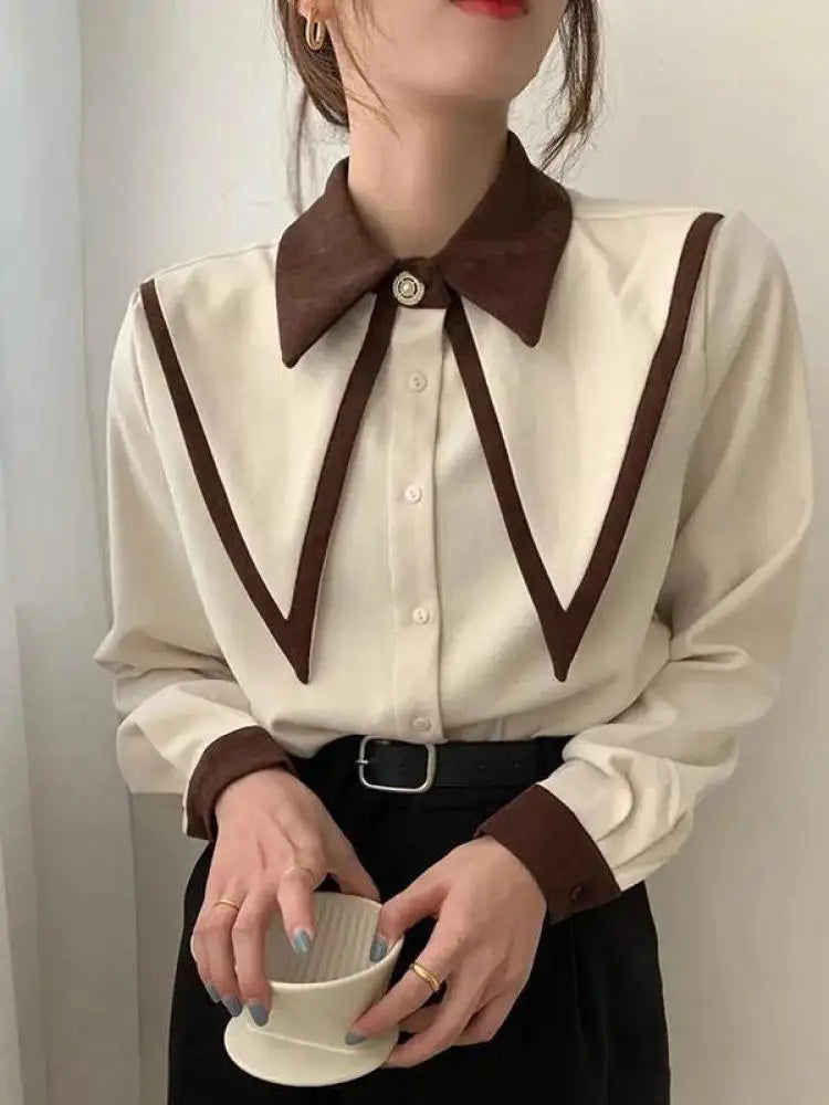 Women's Polyester Turn-Down Collar Long Sleeve Casual Wear Blouse