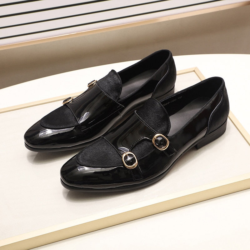 Men's Patent Leather Pointed Toe Slip-On Closure Wedding Shoes