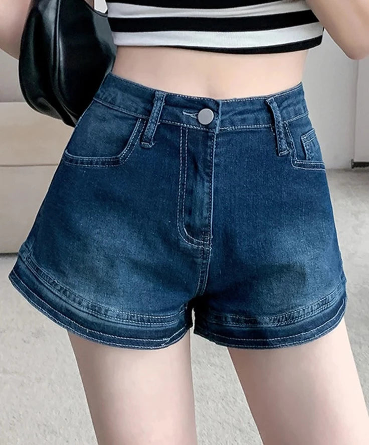 Women's Cotton High Waist Button Fly Casual Plain Denim Shorts