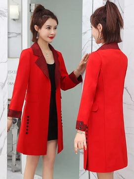 Women's Cotton Notched Long Sleeves Solid Pattern Casual Blazers