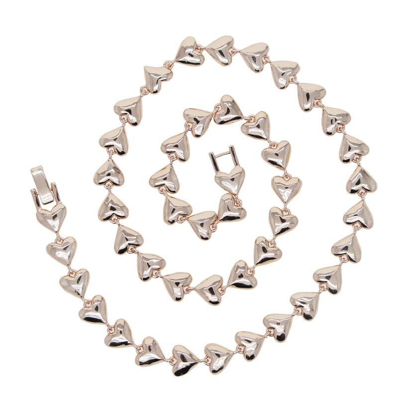 Women's Copper Cubic Zirconia Heart Pattern Link Chain Necklace