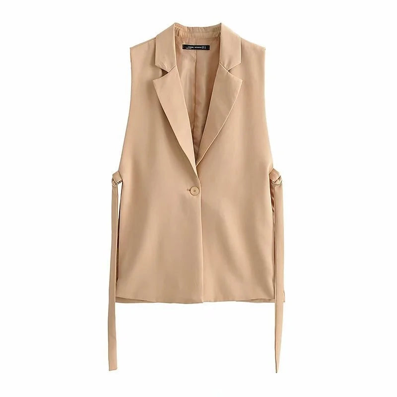 Women's Cotton Notched Sleeveless Single Breasted Casual Blazer