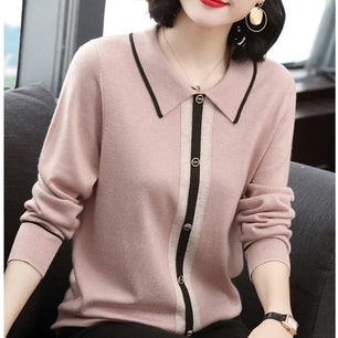 Women's Polyester Turn-Down Collar Full Sleeves Casual Sweater