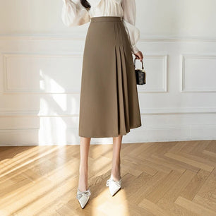 Women's Polyester High Elastic Waist Casual Plain Pattern Skirt