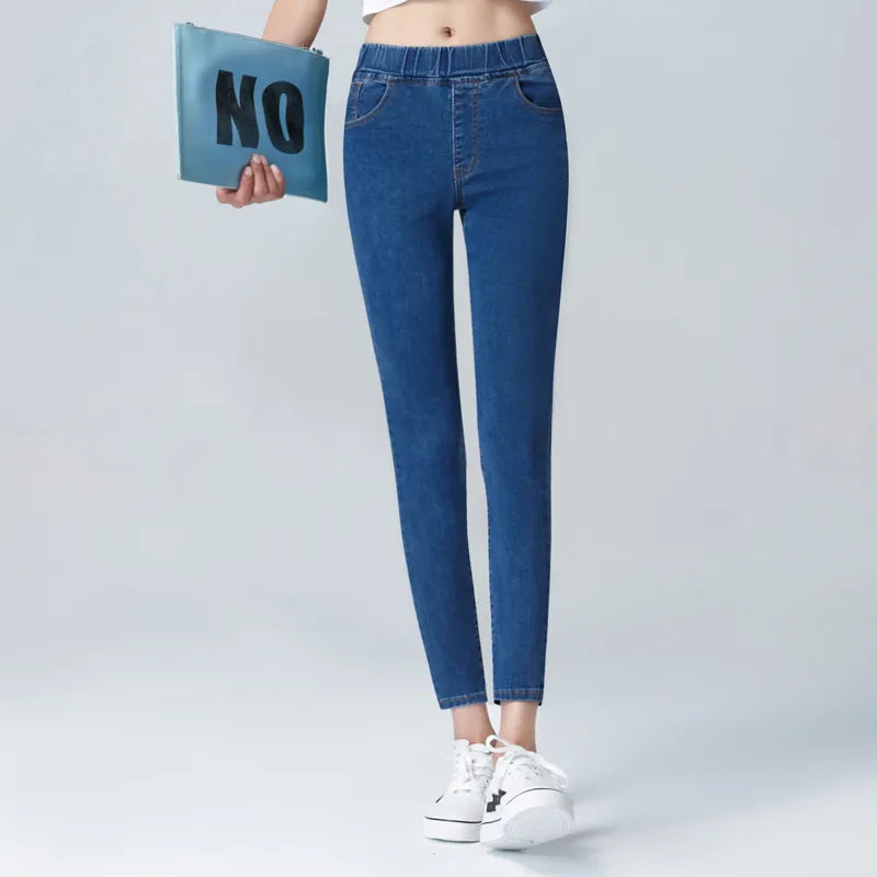 Women's Cotton High Elastic Waist Plain Pattern Casual Pants