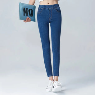 Women's Cotton High Elastic Waist Plain Pattern Casual Pants