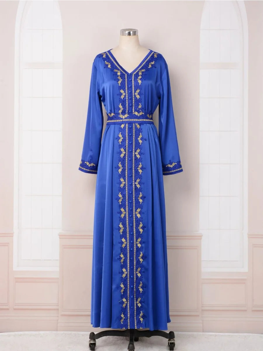 Women's Arabian Polyester Full Sleeves Embroidery Pattern Dress