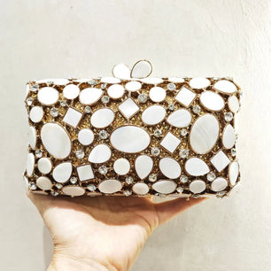 Women's Metallic Hasp Closure Pearl Pattern Trendy Wedding Clutch