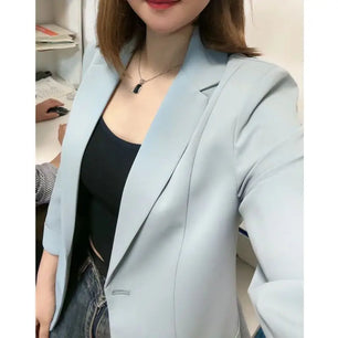 Women's Polyester Notched Collar Long Sleeve Single Button Blazer