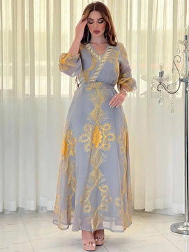 Women's Arabian Polyester Full Sleeves Embroidery Pattern Dress