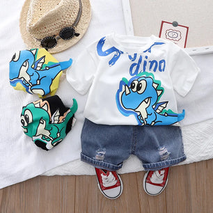 Kid's Boy Cotton O-Neck Short Sleeves Swimwear Two-Piece Suit