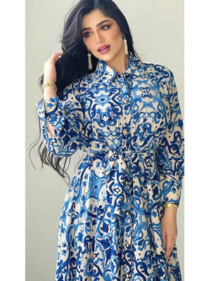 Women's Polyester Turn-Down Collar Long Sleeves Casual Dress