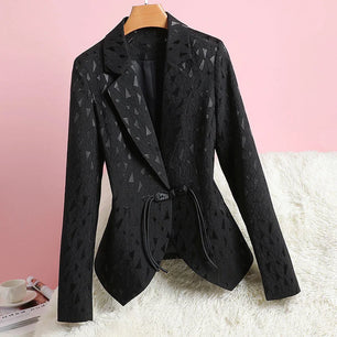 Women's Polyester Full Sleeve Single Breasted Geometric Blazer