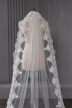 Women's Polyester Lace Edge One-Layer Trendy Bridal Wedding Veils