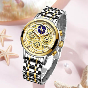 Women's Stainless Steel Round Shaped Waterproof Quartz Watch