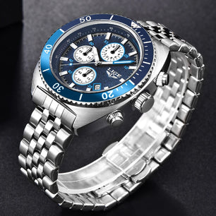 Men's Stainless Steel Push Button Hidden Clasp Waterproof Watches