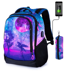 Kid's Nylon Zipper Closure Printed Pattern Trendy School Backpack