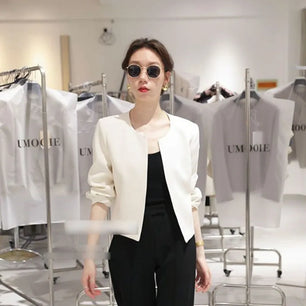 Women's Cotton O-Neck Long Sleeves Open Stitch Trendy Blazer