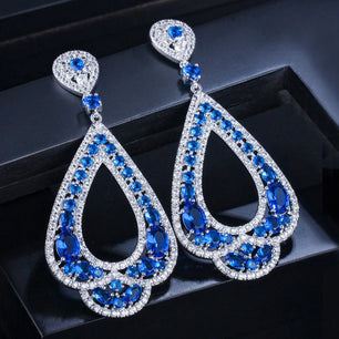 Women's Copper Cubic Zirconia Trendy Bridal Wedding Drop Earrings