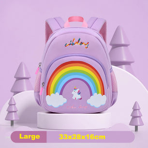 Kid's Nylon Zipper Closure Rainbow Pattern Mini School Backpack