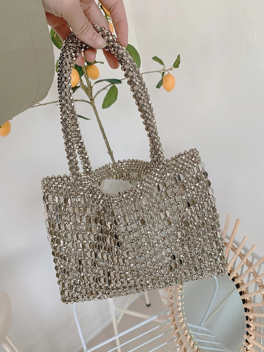 Women's Metallic Hasp Closure Rhinestone Pattern Portable Handbag