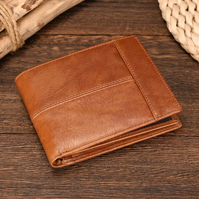 Men's Genuine Leather Solid Pattern Card Holder Vintage Wallet