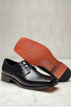 Men's Genuine Leather Square Toe Lace-up Closure Formal Shoes