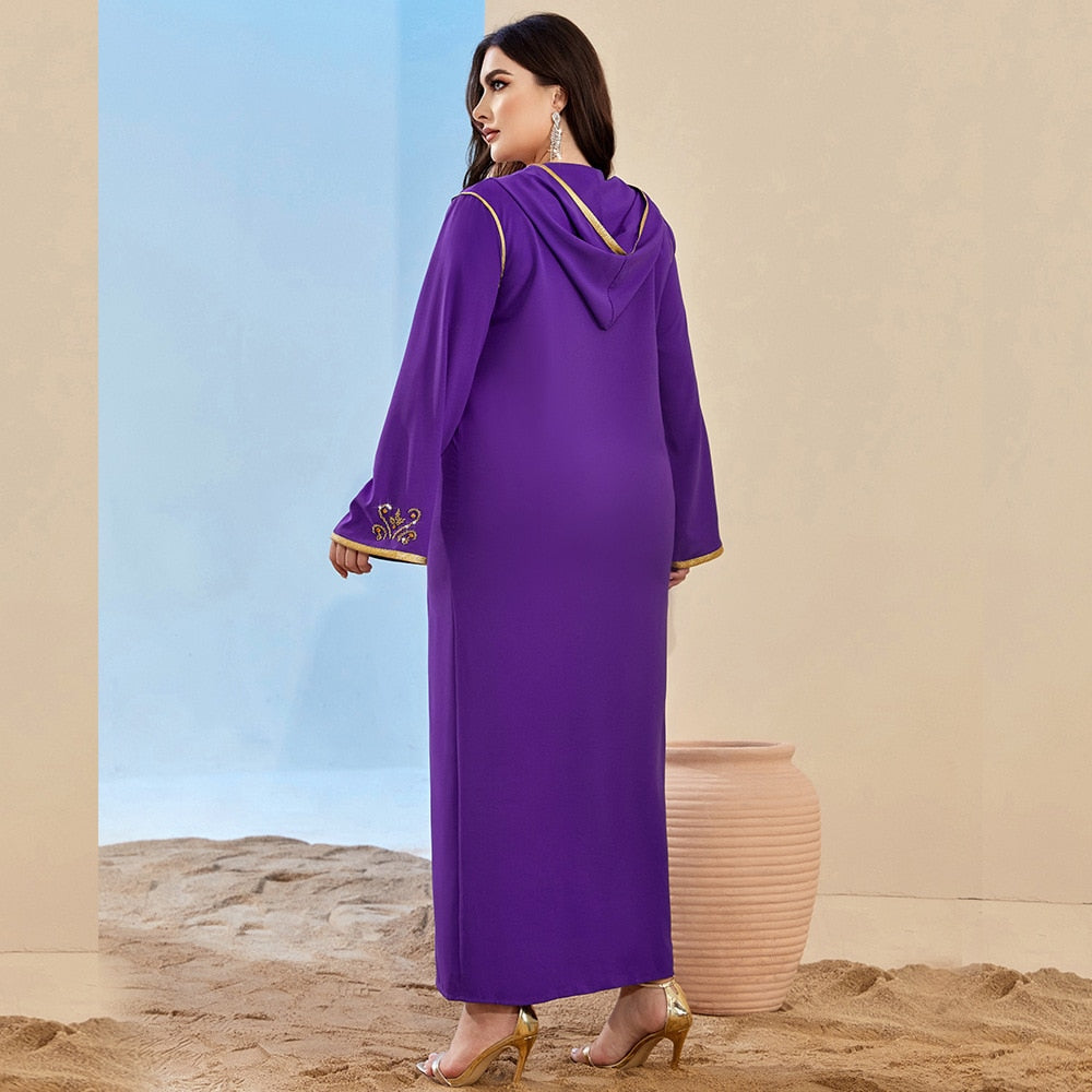 Women's Arabian Polyester Full Sleeves Hooded Beaded Dresses
