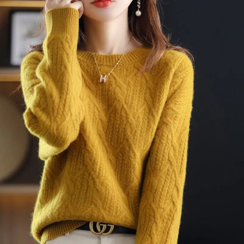 Women's Acrylic O-Neck Full Sleeves Knitted Pullover Sweater