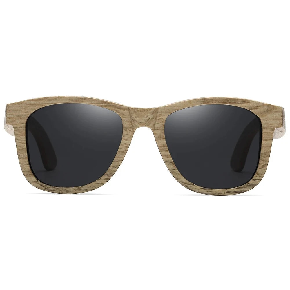 Women's Wooden Frame Polaroid Lens Square Shaped Sunglasses