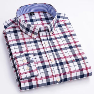 Men's Cotton Turn-Down Collar Full Sleeve Plaid Pattern Shirt