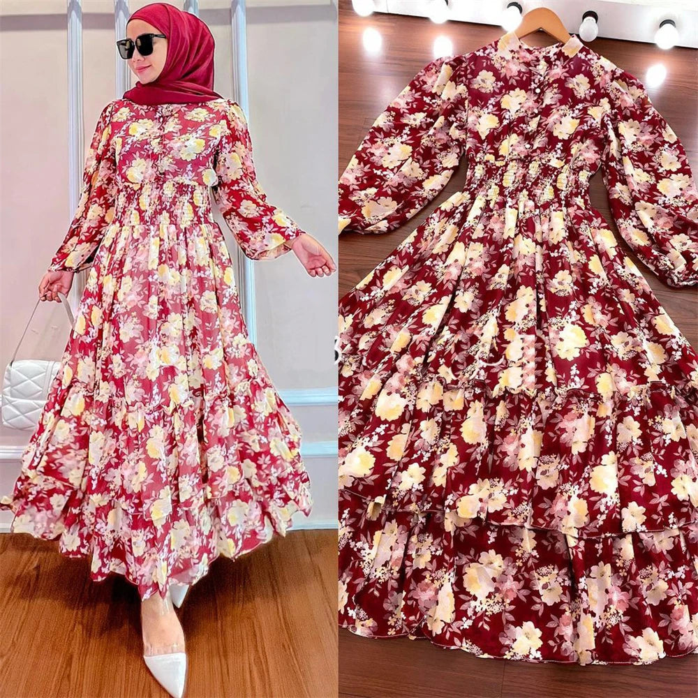 Women's Polyester O-Neck Full Sleeve Printed Pattern Sexy Dress