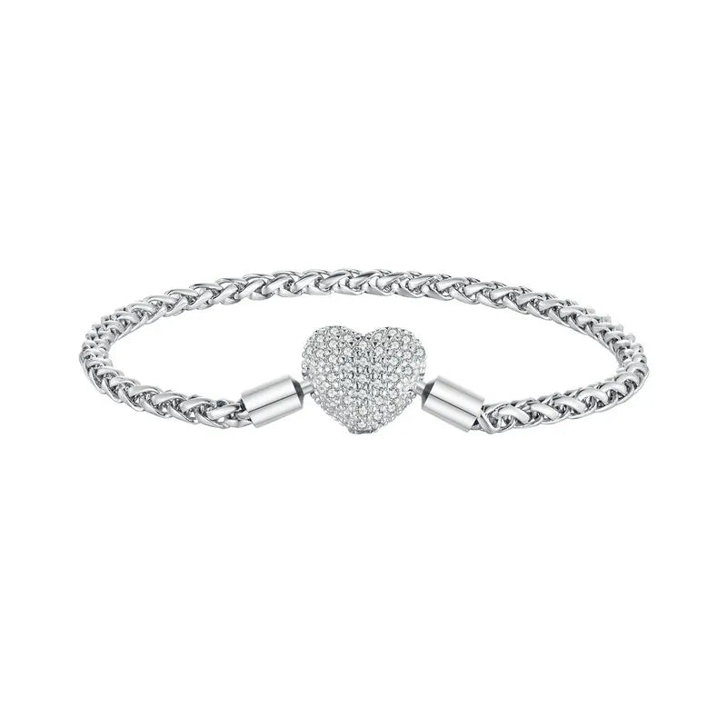 Women's 100% 925 Sterling Silver Zircon Heart Shaped Bracelet