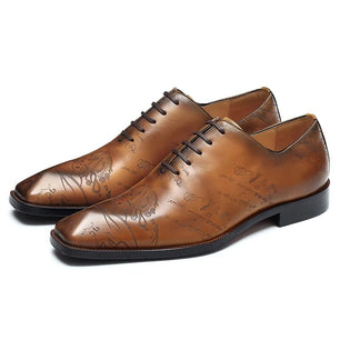 Men's Genuine Leather Square Toe Lace-up Closure Formal Shoes