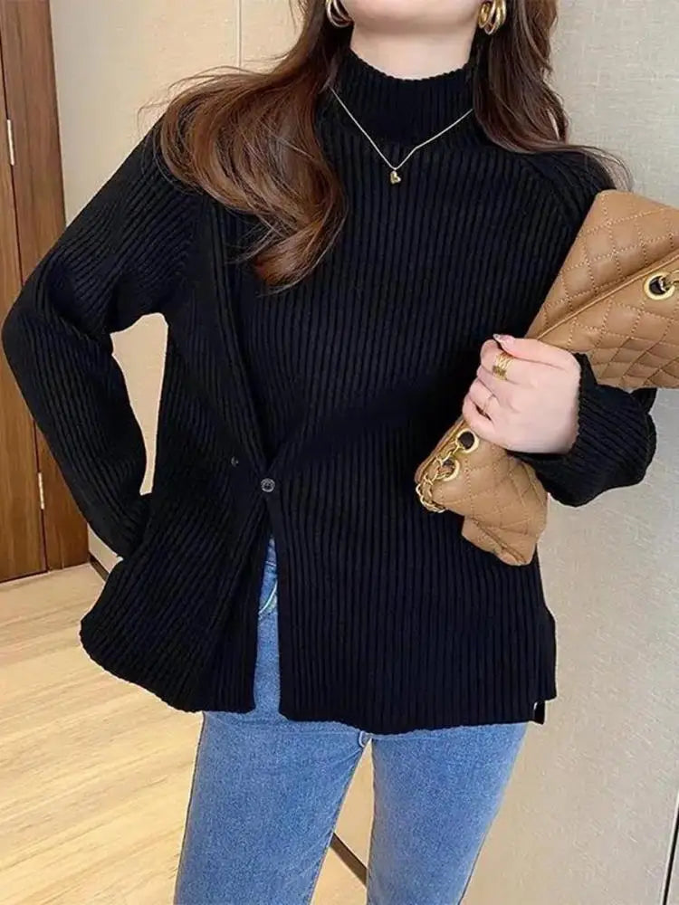 Women's Polyester Turtleneck Full Sleeves Solid Pattern Sweater