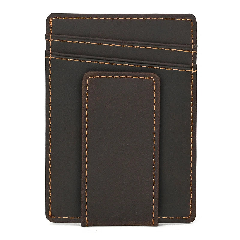 Men's Genuine Leather Solid Pattern Card Holder Trendy Wallets