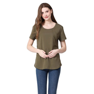 Women’s Cotton O-Neck Short Sleeves Solid Pattern Maternity Top