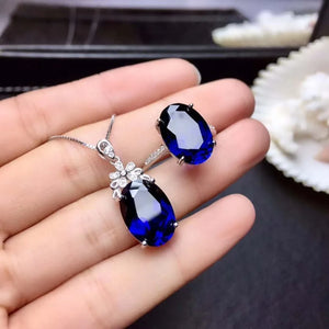 Women's 925 Sterling Silver Sapphire Geometric Classic Jewelry Set