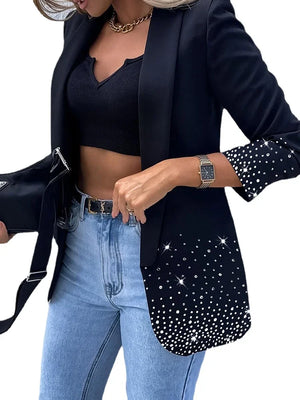 Women's Polyester Notched Long Sleeves Sequins Pattern Blazer